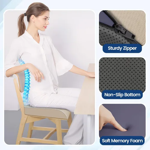Vista 7 de SweetSlubr Cojín de asiento para aliviar el dolor de coxis, cojín para silla de oficina, cojín de espuma viscoelástica grande con funda