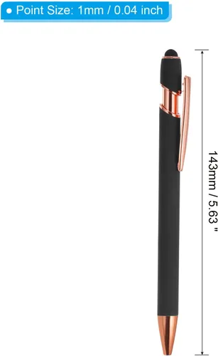 Vista 2 de PATIKIL Bolígrafo con punta de lápiz capacitivo, paquete de 6 bolígrafos de metal 2 en 1, tinta negra, punta media de 0.039 pulgadas, para pantallas