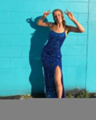 Vista 2 de Miao Duo Vestidos de fiesta de sirena con lentejuelas para mujer, con abertura, con purpurina, cruzados, largos, formales, vestidos de noche YZTS062