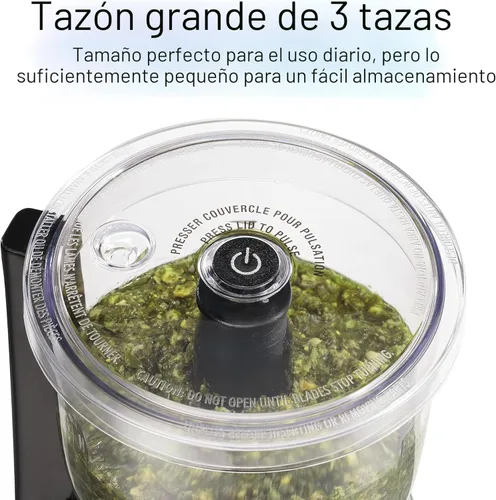 Vista 3 de Hamilton Beach - Picador de verduras eléctrico y mini procesador de alimentos, 3 tazas, 350 vatios, para picar, cortar y hacer puré, negro (72850)