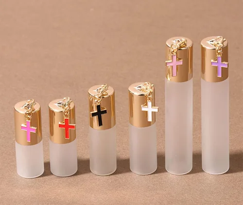 Vista 2 de Botellas enrollables de vidrio esmerilado de 0.3 fl oz, botellas de rodillo de viaje recargables con bolas de acero inoxidable y tapas a prueba