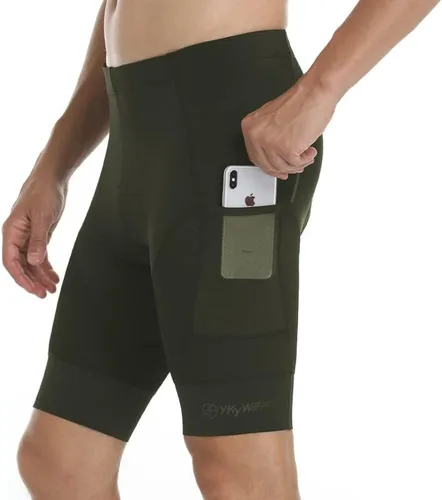 Vista 6 de YKYWBIKE Pantalones cortos de ciclismo para hombre, con relleno, 2 bolsillos, agarre antideslizante en las piernas, transpirable, de alta