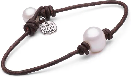 Vista 2 de Pulsera cultivada de agua dulce de una sola perla hecha a mano de cuero genuino pulsera de ágata Malaquita Tiger Eyes con encanto joyería sintética