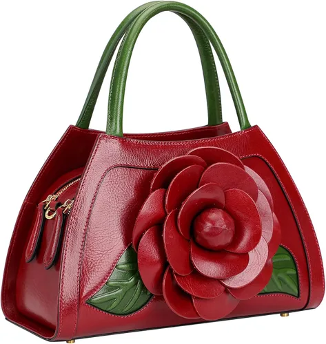 Vista 4 de PIJUSHI Bolsos florales de diseño para mujer de cuero auténtico con asa superior