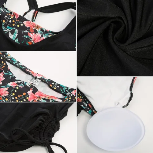 Vista 6 de LIUMILAC Traje de baño tankini para mujer con estampado de rayas y espalda en T de 2 piezas