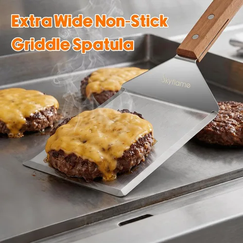 Vista 11 de Skyflame Espátula de hamburguesa extraancha de 6 x 5 pulgadas con borde