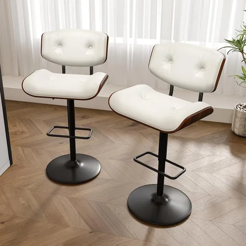 Vista 9 de LUXOAK Juego de 2 taburetes de bar modernos, taburetes giratorios ajustables con respaldo, asiento ancho y profundo, taburetes ergonómicos de piel