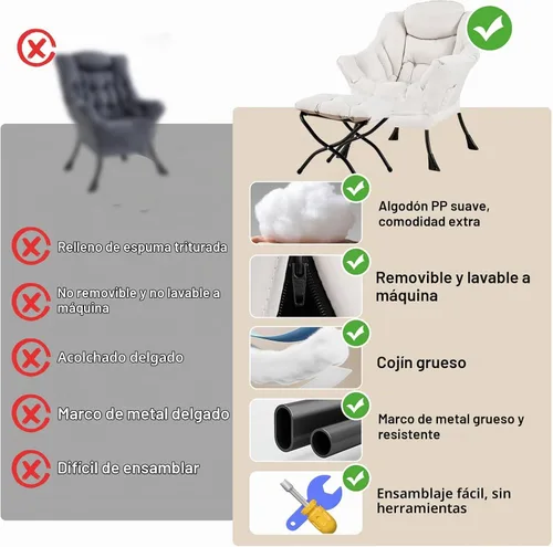 Vista 9 de Furlide - Silla perezosa con otomana, silla moderna con reposapiés plegable, silla de acento de salón, silla de lectura cómoda, sillones grandes