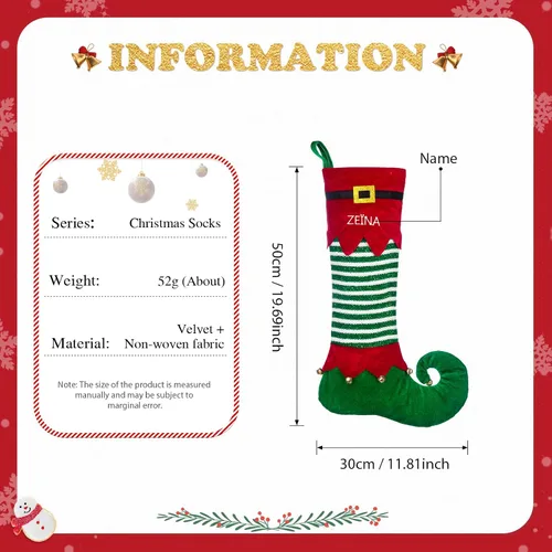 Vista 5 de Medias de Navidad personalizadas con nombre de la familia, calcetín de Navidad de 19 pulgadas, para niños, vacaciones familiares, calcetines grandes