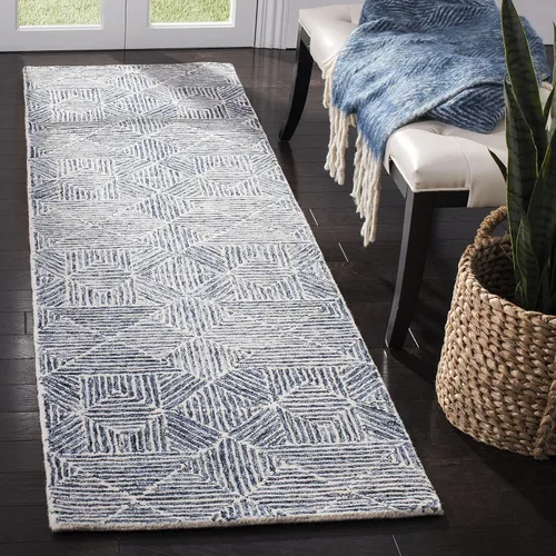 Vista 17 de SAFAVIEH Abstract Collection - Alfombra decorativa, 2 x 3 pies, azul y marfil, lana hecha a mano, ideal para zonas de alto tráfico en entrada, sala