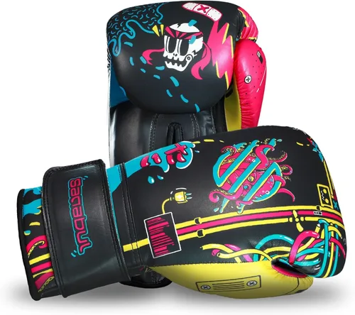 Vista 2 de Sanabul Ronin - Guantes de boxeo profesionales para hombres y mujeres, cuero de primera calidad, diseño con cordones para el mejor soporte