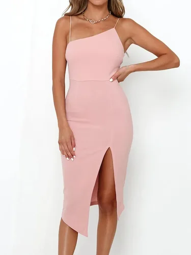 Vista 3 de Vestido de fiesta entallado para mujer, diseño sexy sin espalda, largo por debajo de la rodilla, con abertura lateral