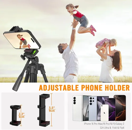 Vista 3 de Luswemi - Trípode para teléfono y cámara de 53 pulgadas con control remoto y soporte, trípode portátil para teléfono celular compatible con iPhone