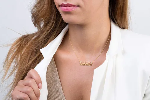 Vista 7 de Elegante joyero unisex con placa de nombre en oro macizo de 9k, 14k y 18k, collar con nombre personalizado, collar con nombre cursivo personalizado