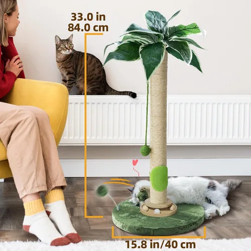 Vista 6 de Fantasreen Poste rascador para gatos de 33 pulgadas, rascador alto para gatos de interior con juguete para gatos y pelota interactiva, autocuidado