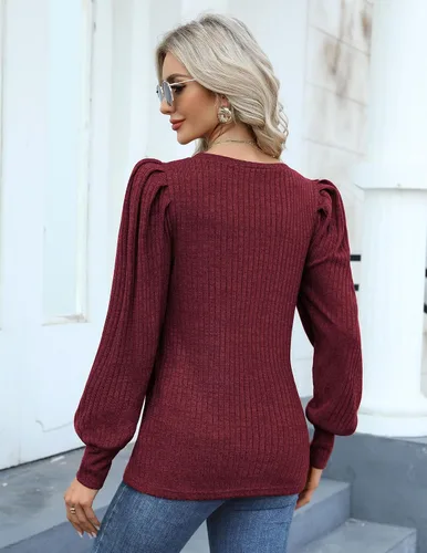 Vista 5 de HOTOUCH Blusa de punto para mujer, suave, manga larga, ligera, cuello redondo, talla S-XXL