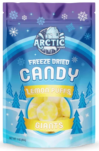 Vista 6 de Arctic Farms Caramelos liofilizados de caramelo agrio en bolsa y en caja (Gigantes de limón) (3 onzas)