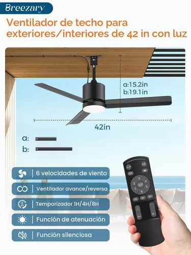 Vista 6 de Ventilador de techo negro de 42 pulgadas para interiores