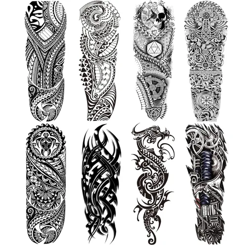 Vista 10 de Adhesivos de manga de tatuajes falsos de lobo león, brazo completo, dragón animal, tribal, mangas temporales de tatuaje para hombres, mujeres