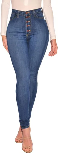 Vista 3 de Jeans elásticos de cintura alta para mujer, 5 botones, levantamiento de glúteos, ajustados, colombianos