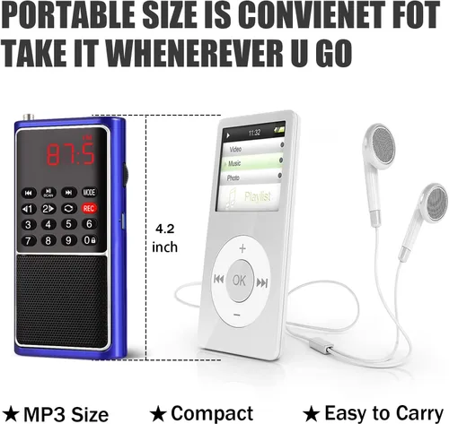 Vista 8 de Leting Radio FM portátil, altavoz MP3 con tarjeta TF/grabación USB, batería recargable de emergencia, la mejor recepción (azul)