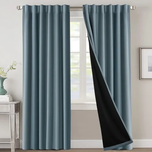 Vista 86 de H.VERSAILTEX Cortinas 100% opacas para dormitorio con forro negro, cortinas de oscurecimiento de habitación completa, con aislamiento térmico