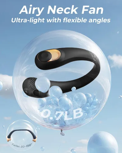 Vista 4 de TUNISE Ventilador de cuello, ventilador personal con pantalla LED, recargable USB-C, batería de 4000 mAh, ajuste de 3 velocidades y funcionamiento