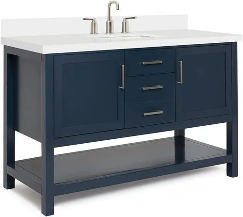 Vista 8 de ARIEL Bayhill - Tocador de baño con lavabo de 54 pulgadas, madera maciza, encimera de cuarzo blanco puro de 1.5 pulgadas, fregadero rectangular Negro