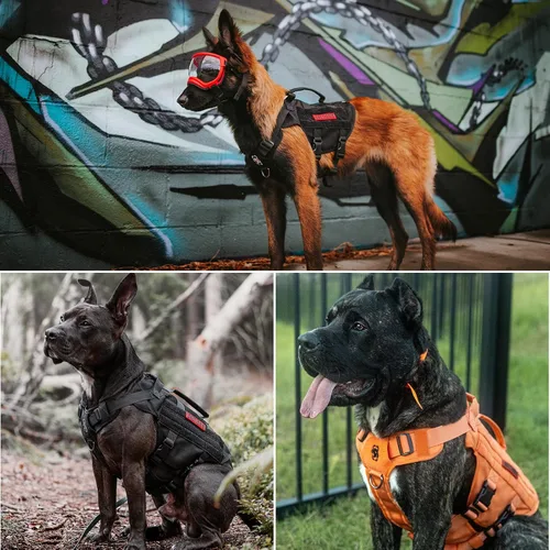 Vista 5 de OneTigris - Arnés táctico para perros pequeños, chaleco de perro pequeño sin tirones con asas, transpirable, arnés militar con sistema MOLLE, arnés