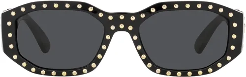 Vista 3 de Versace Gafas de sol para hombre, montura negra, lentes gris oscuro, 2.087in
