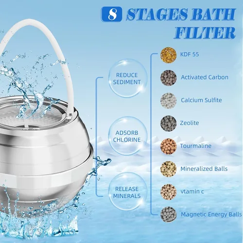 Vista 2 de Filtro de baño para bañera, filtro de agua de bañera para piel y cabello más suaves, filtro de agua de baño de filtración de grado hotelero de 8