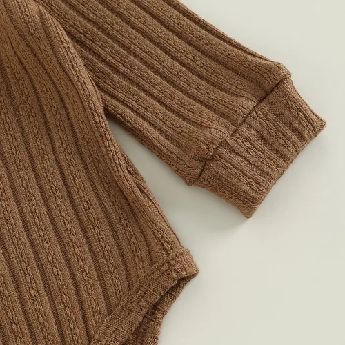 Vista 6 de Conjunto de ropa para bebé recién nacido, conjunto de ropa acanalada para bebé, otoño e invierno, mameluco de color liso con pantalones largos