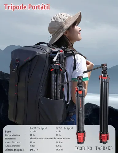 Vista 5 de IFOOTAGE Gazelle TA3B+Komodo K3 trípode de aluminio para cámara con cabezal fluido, trípode de viaje portátil, para fotografía profesional, creación