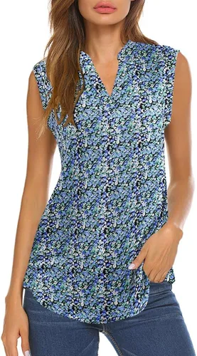 Vista 18 de Halife Women's Sleeveless Floral Print V Neck Tunic Tank Tops Blouse Shirts