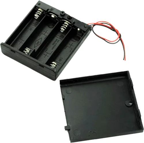 Vista 3 de Ogrmar Interruptor de encendido/apagado 4 x 1.5V AA batería titular de la caja conduce negro con tapa 2 unids