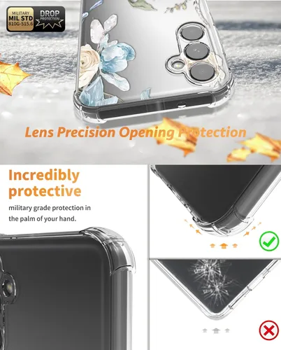 Vista 4 de Funda para Samsung Galaxy S23 FE con protector de pantalla, suave, a prueba de golpes, transparente, floral, funda protectora para mujer, diseño