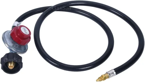 Vista 3 de GasSaf conector de parrilla de 4 pies y de 0 a 10 psi regulador de propano ajustable de alta presión con manguera para parrilla de mesa, mesa