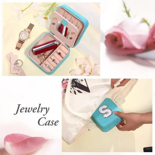 Vista 4 de Regalos para ella, regalos de viaje para mujer, accesorios de viaje para niñas, joyero pequeño de artículos esenciales de viaje, estuche de joyería