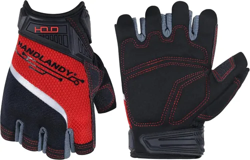 Vista 19 de HANDLANDY Guantes tácticos de impacto sin dedos para hombre, guantes de trabajo con agarre acolchado de medio dedo, guantes de conductor de Verde
