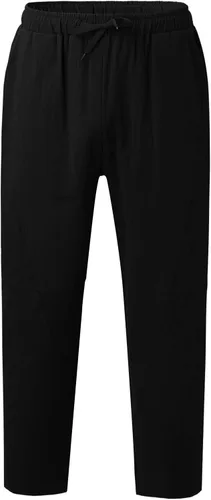 Vista 2 de EELHOE Men Linen Pants Relaxed Fit Lightweight Casual Wide Leg Elastic Waist Breathable Summer Beach Trousers