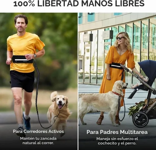 Vista 7 de Correa de perro manos libres con bolsa para la cintura, elástico Negro