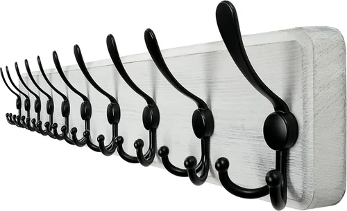 Vista 7 de WEBI Perchero de pared, ganchos para abrigos de pared rústicos, 16" de orificio a orificio, gancho grande para colgar en la pared, perchero