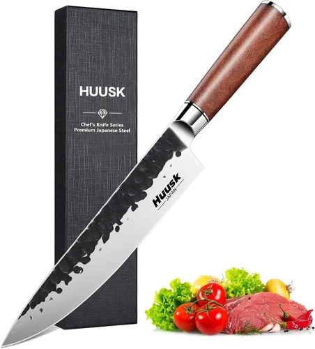 Vista 9 de Huusk - Juego de 3 cuchillos japoneses para cortar carne, juegos de cuchillos vikingos forjados a mano con cuchillo de carne, juegos de cuchillos