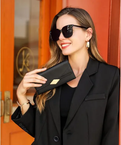 Vista 2 de Cartera de cuero suave para mujer, con tres pliegues y organizador de tarjetas