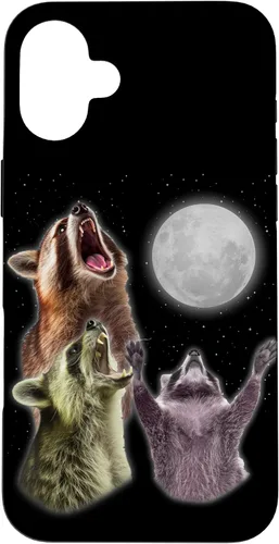 Vista 22 de Funda para iPhone 16 3 mapache luna aullando divertido mapache animal amante zoólogo
