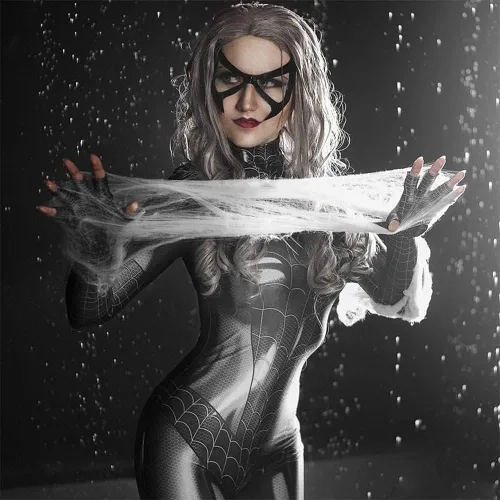 Vista 5 de JDKOD Disfraz de araña para mujer con máscara y lentes, disfraz de superhéroe de Halloween para niña, traje de cosplay