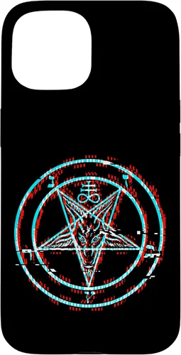 Vista 6 de Funda estética de terror para iPhone 14 Pro Max con pentagrama satánico Baphomet Vaporwave