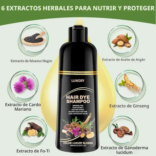 Vista 3 de Champú rubio claro del tinte para el cabello para la cobertura de canas con aceite de argán y ginseng, sin amoníaco ni parabenos, color natural