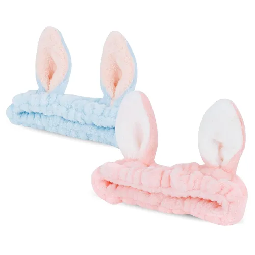 Vista 10 de YISSION 2 diademas de spa con orejas de oso, banda antideslizante para lavado de cara, maquillaje, cuidado de la piel, diadema facial, banda