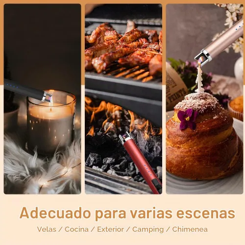 Vista 6 de Encendedor de velas recargable por USB, encendedor de arco electrónico, resistente al viento, sin llama, con botón de seguridad para camping Negro